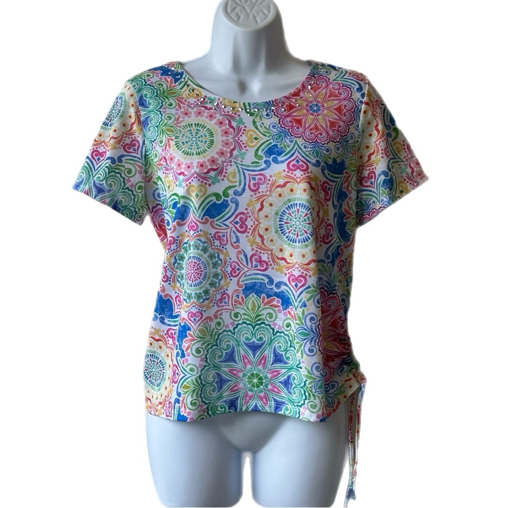 Alfred Dunner Multicolor Mandala Print Short Sleeve Top - Picture 7 of 7